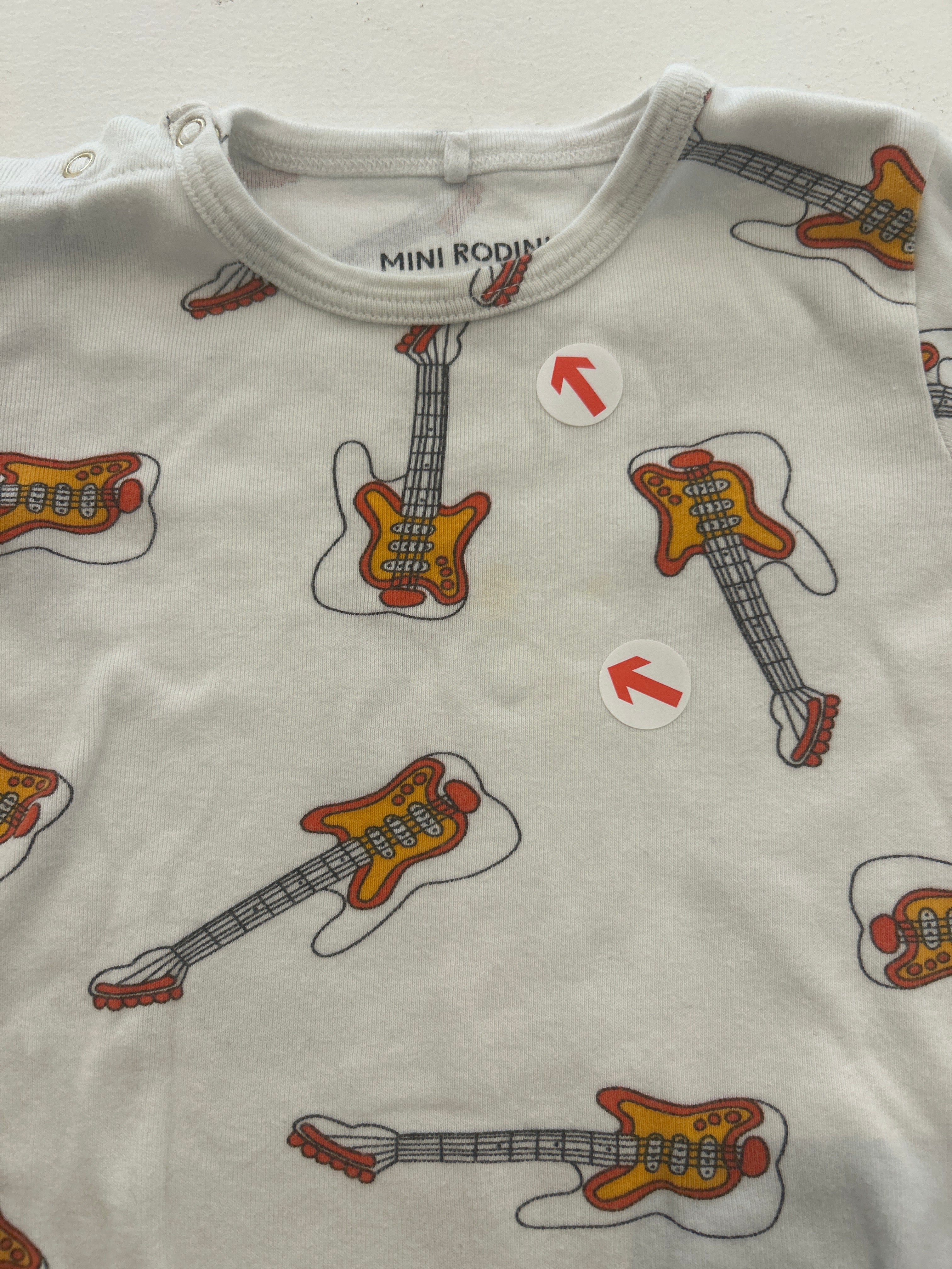 Mini Rodini White Guitar Print Long Sleeve Bodysuit