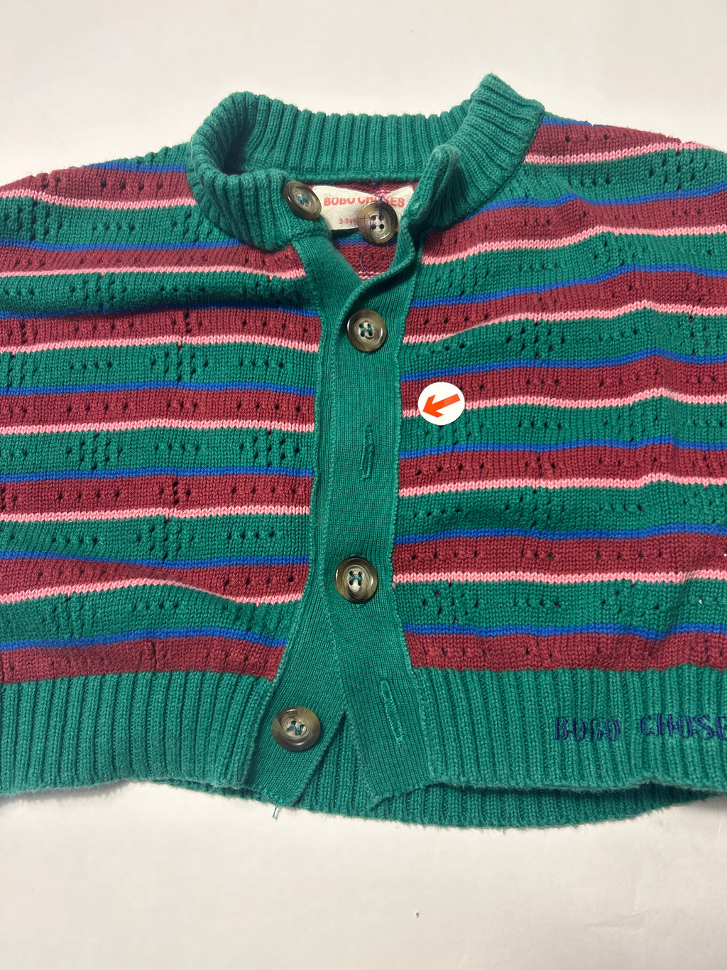 bobo choses Green striped buttoned cardigan