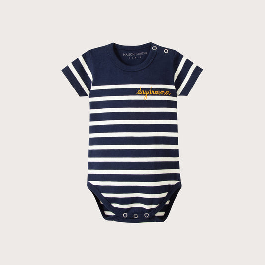 Maison labiche Navy Breton stripe embroidered bodysuit