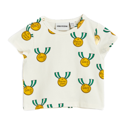 Mini Rodini Cream Medals Print Short Sleeve Top