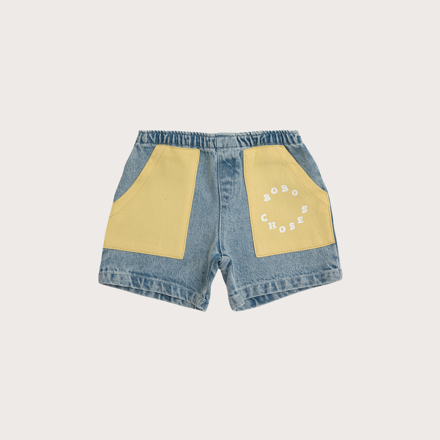 Bobo Choses Yellow patch pocket light denim shorts