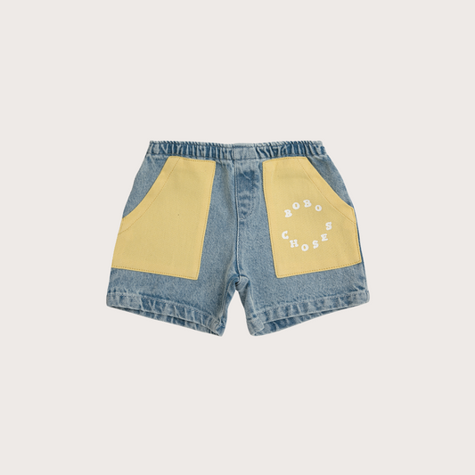 Bobo Choses Yellow patch pocket light denim shorts BRAND NEW WITH TAGS