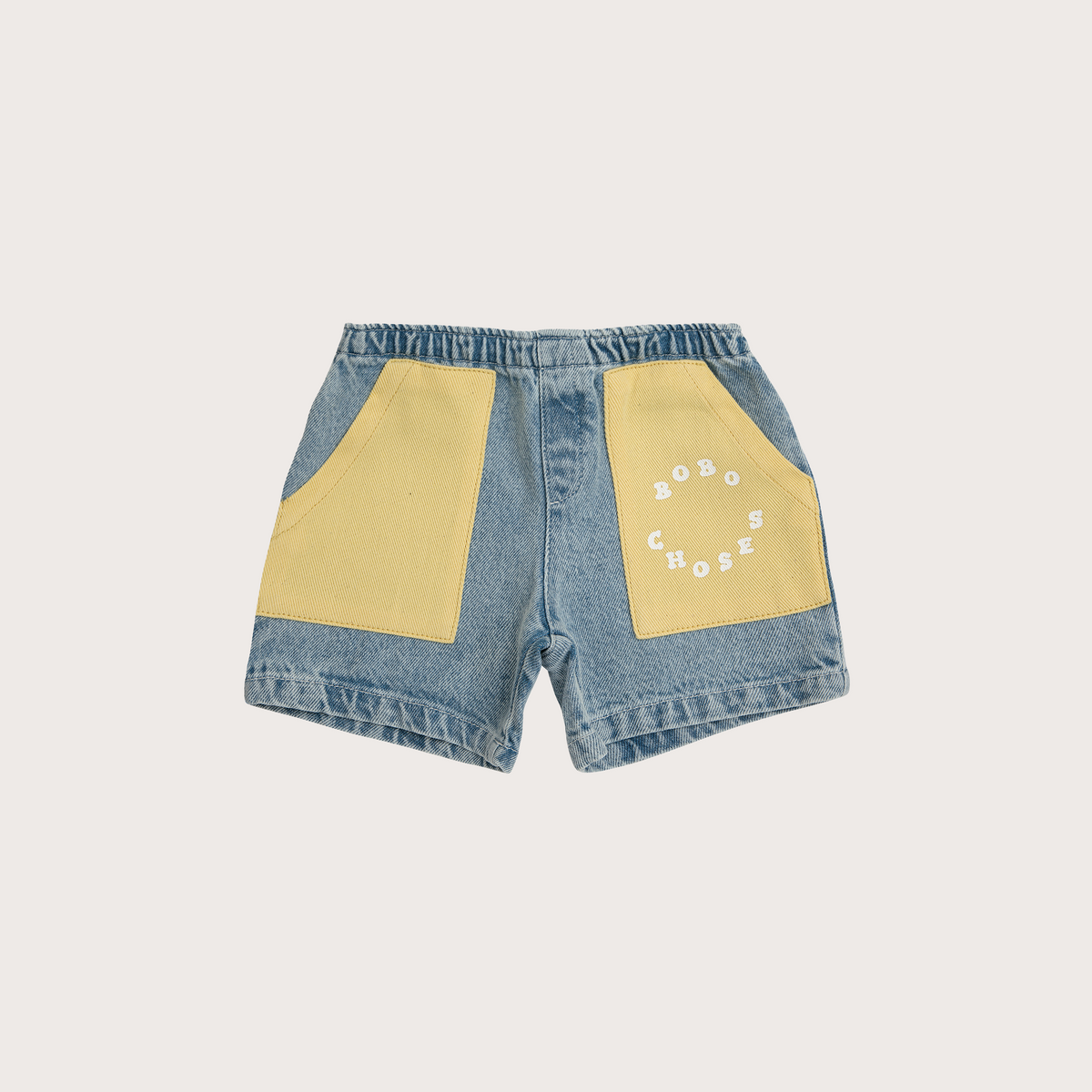 Yellow patch pocket light denim shorts