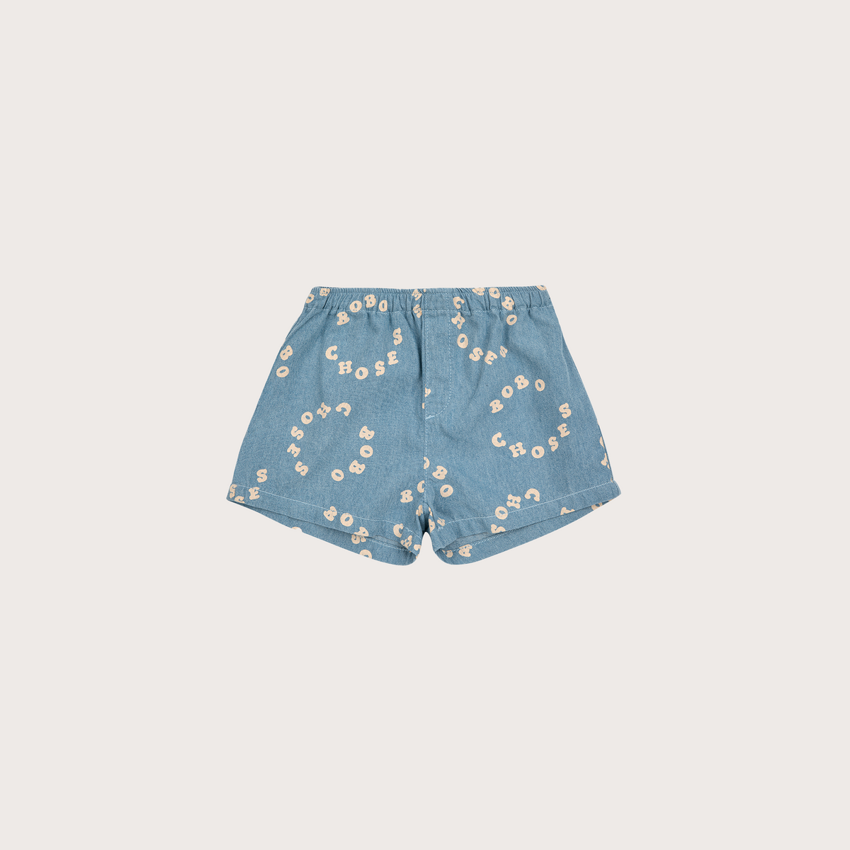 Light denim printed shorts