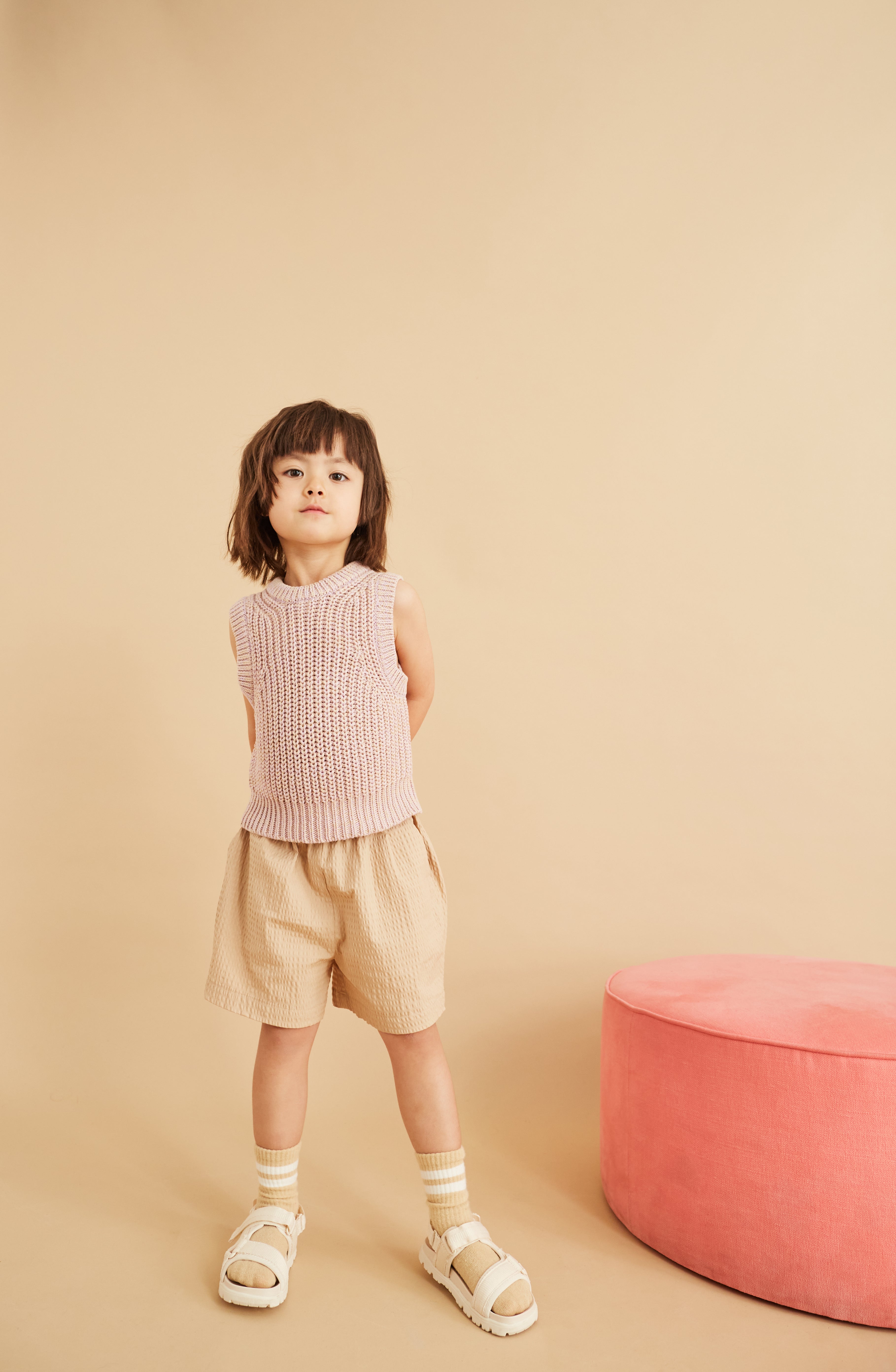 Studio Koter Kit beige seersucker shorts