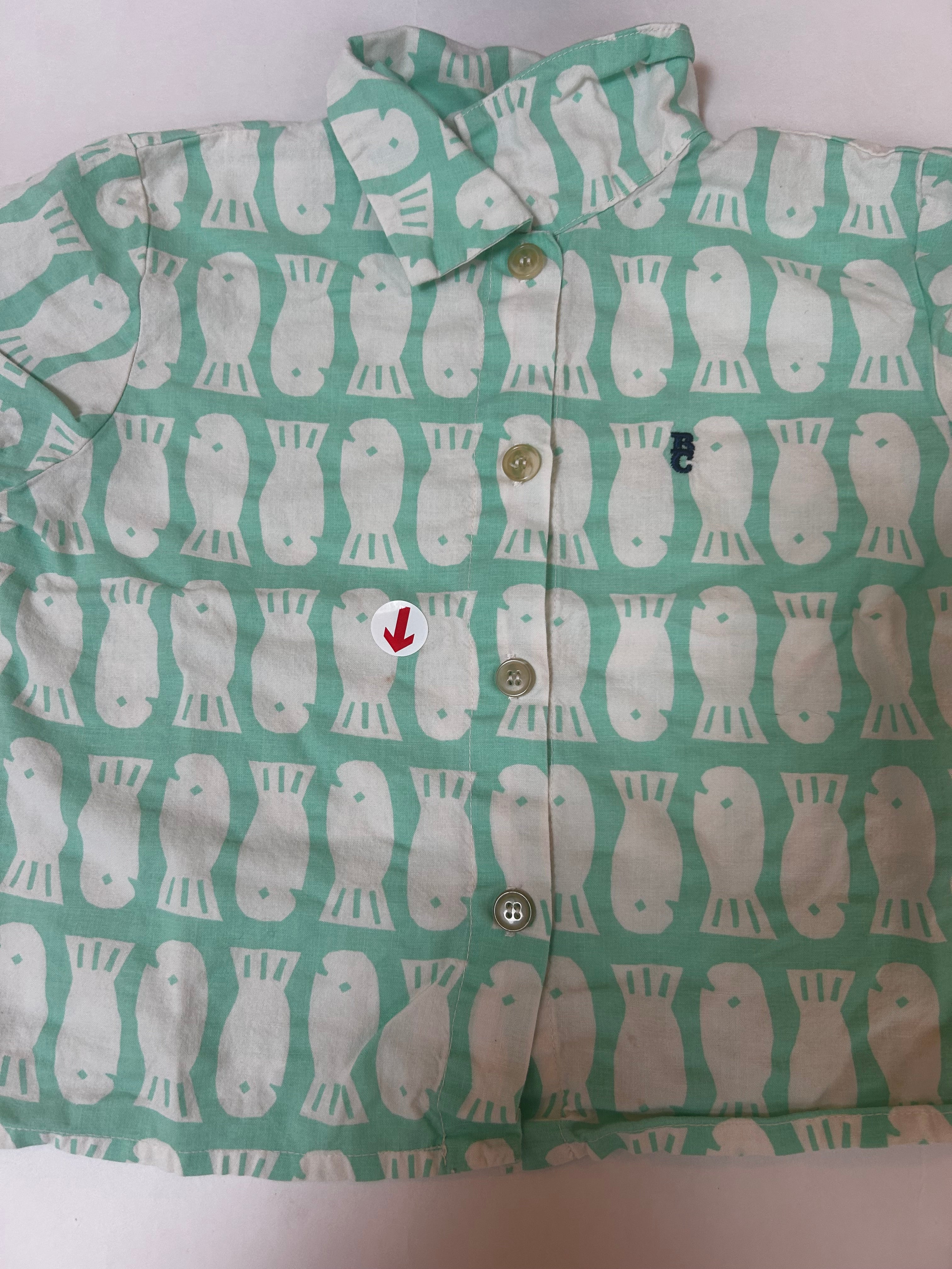 Bobo Choses Green lucky fish baby all over woven shirt