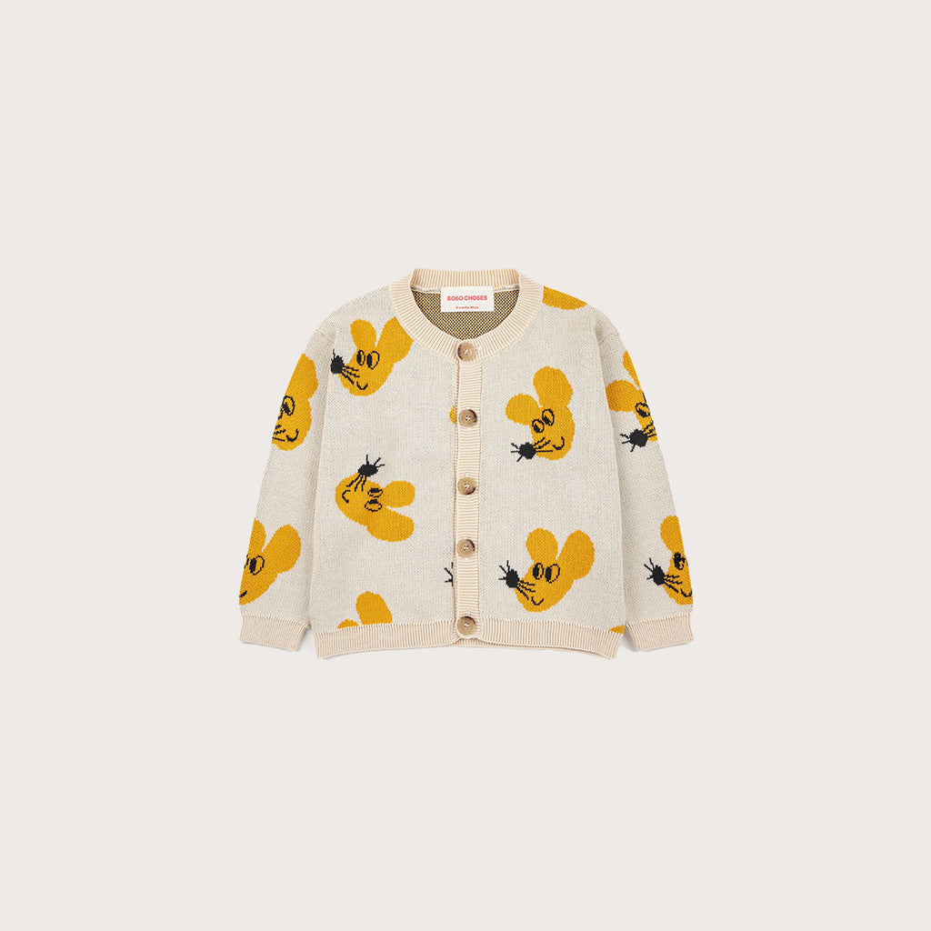 Bobo Choses Mouse knitted jacquard cardigan