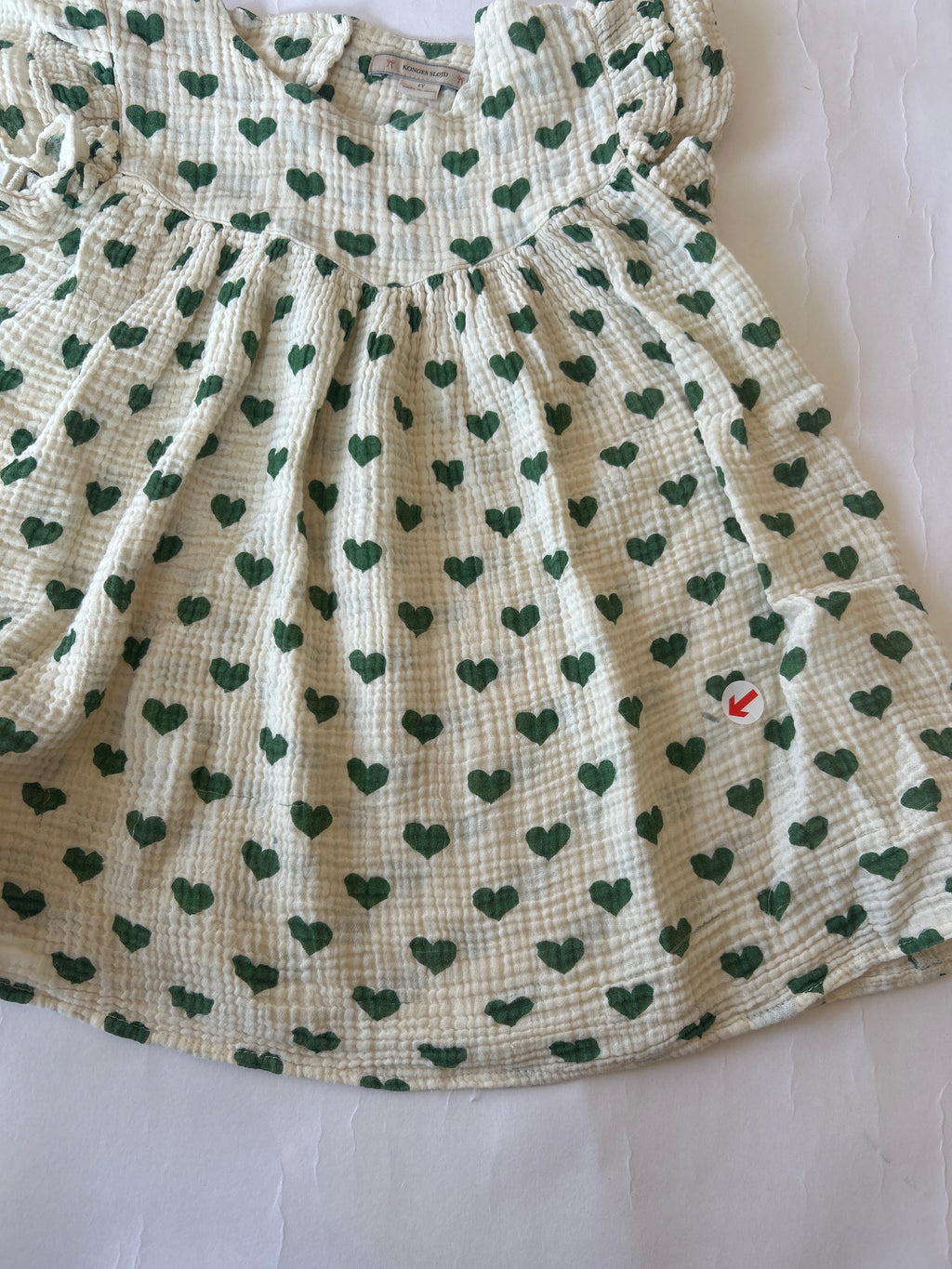 Konges Slojd Cream green heart muslin dress