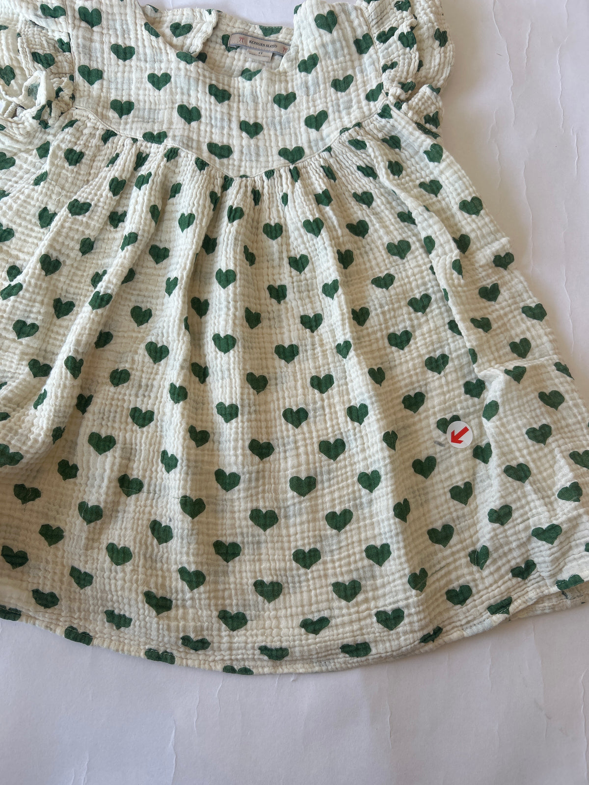 Konges Slojd Cream green heart muslin dress