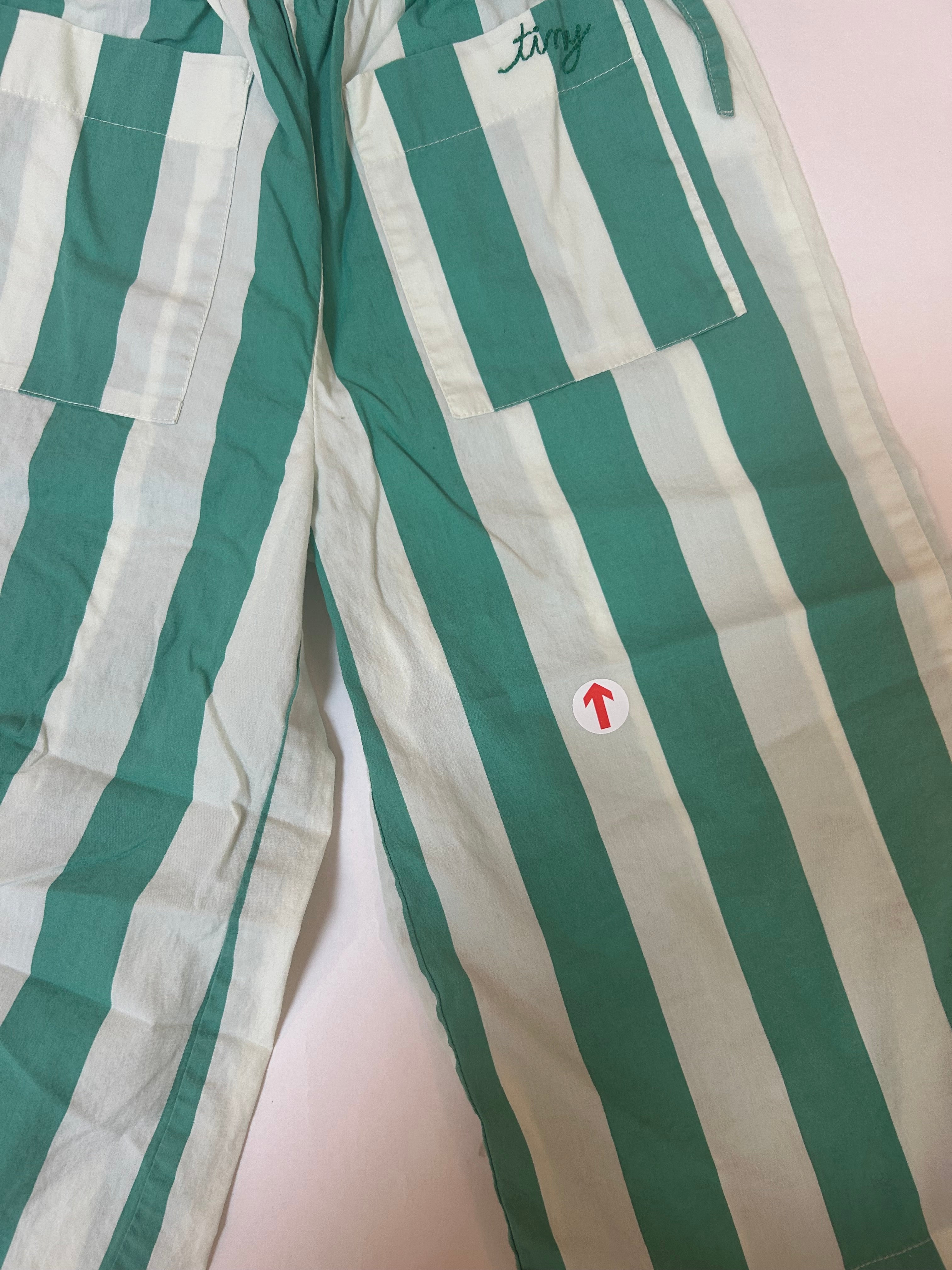 tiny cottons Emerald green stripe wide leg trousers