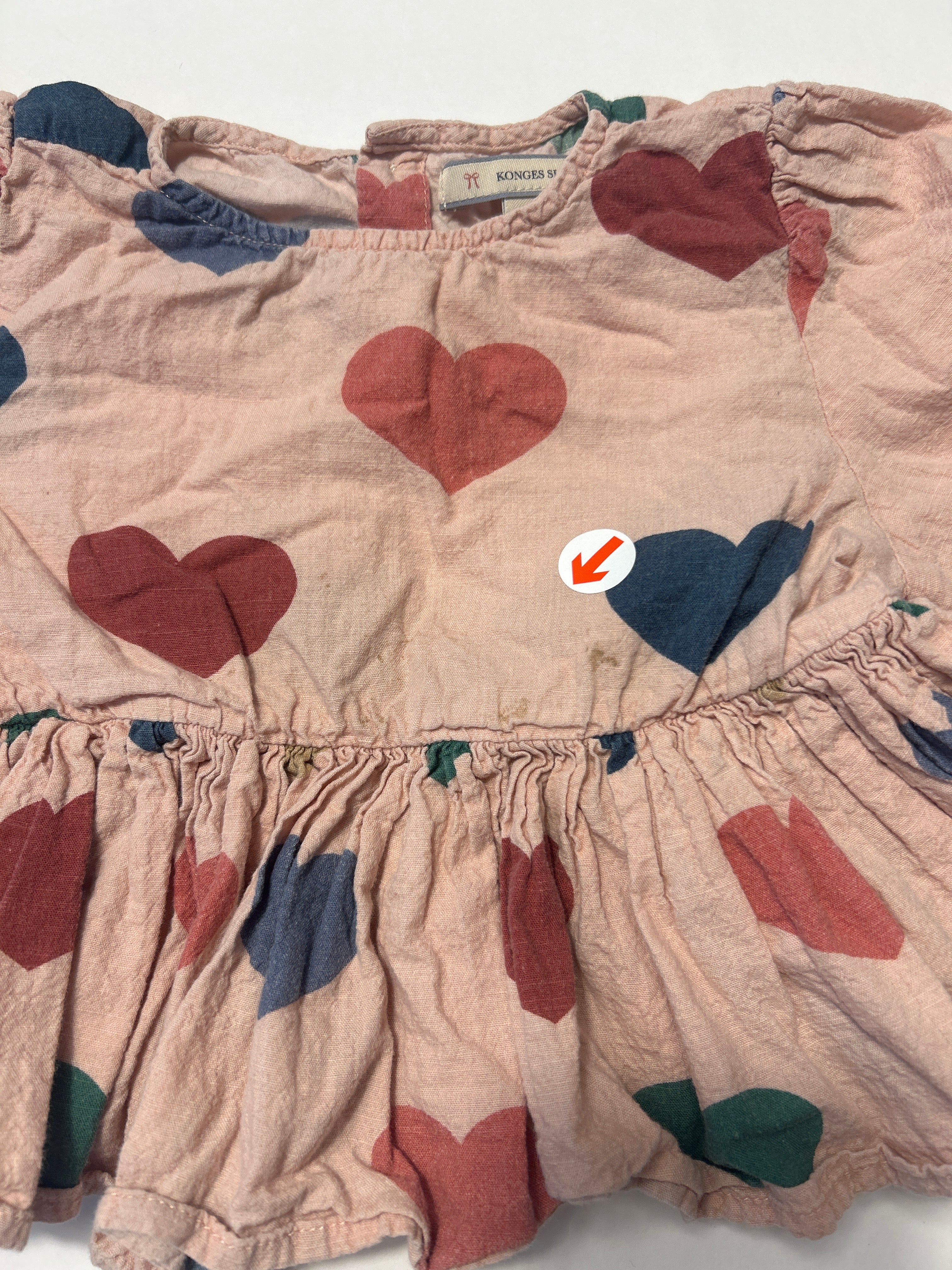 Konges Slojd Pink heart print ruffle blouse