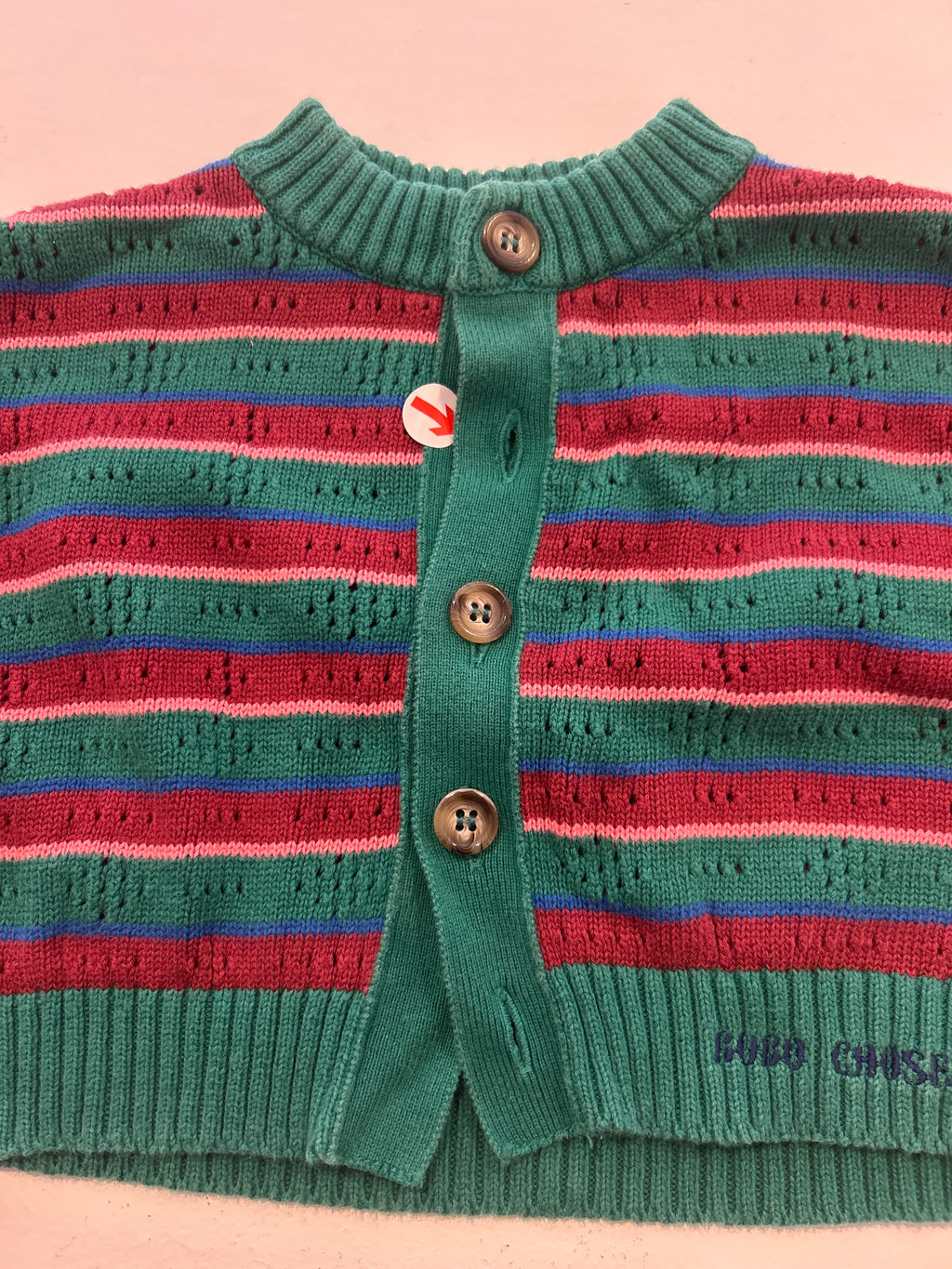 bobo choses Green striped buttoned cardigan 2-3Y