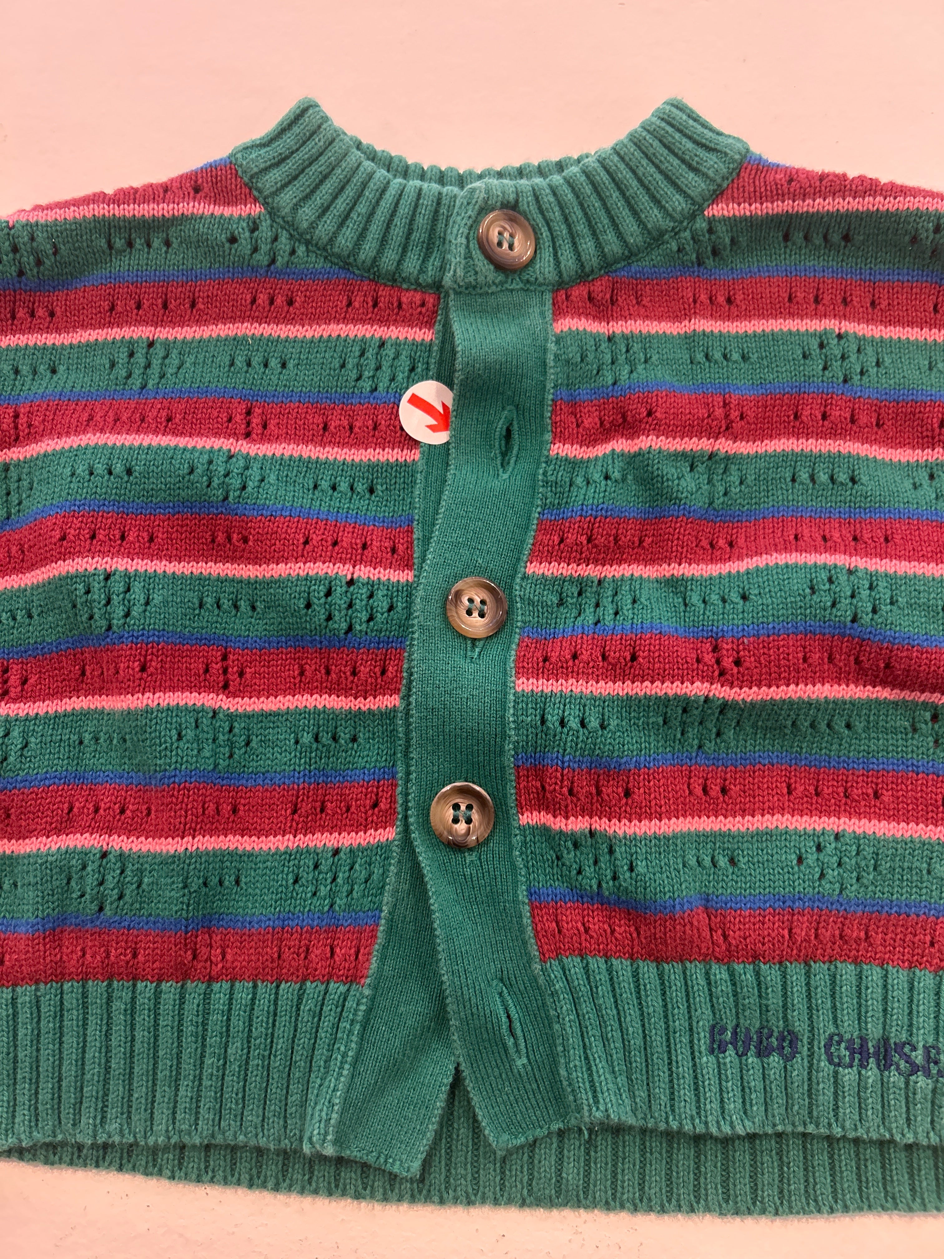bobo choses Green striped buttoned cardigan 2-3Y