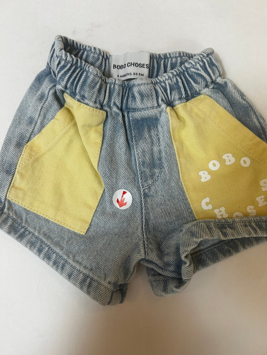Bobo Choses Yellow patch pocket light denim shorts