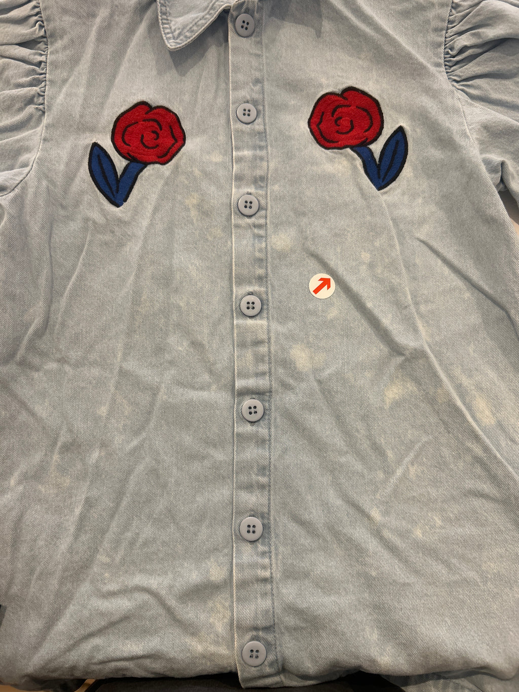 wynken Light denim buttoned dress with roses 6y
