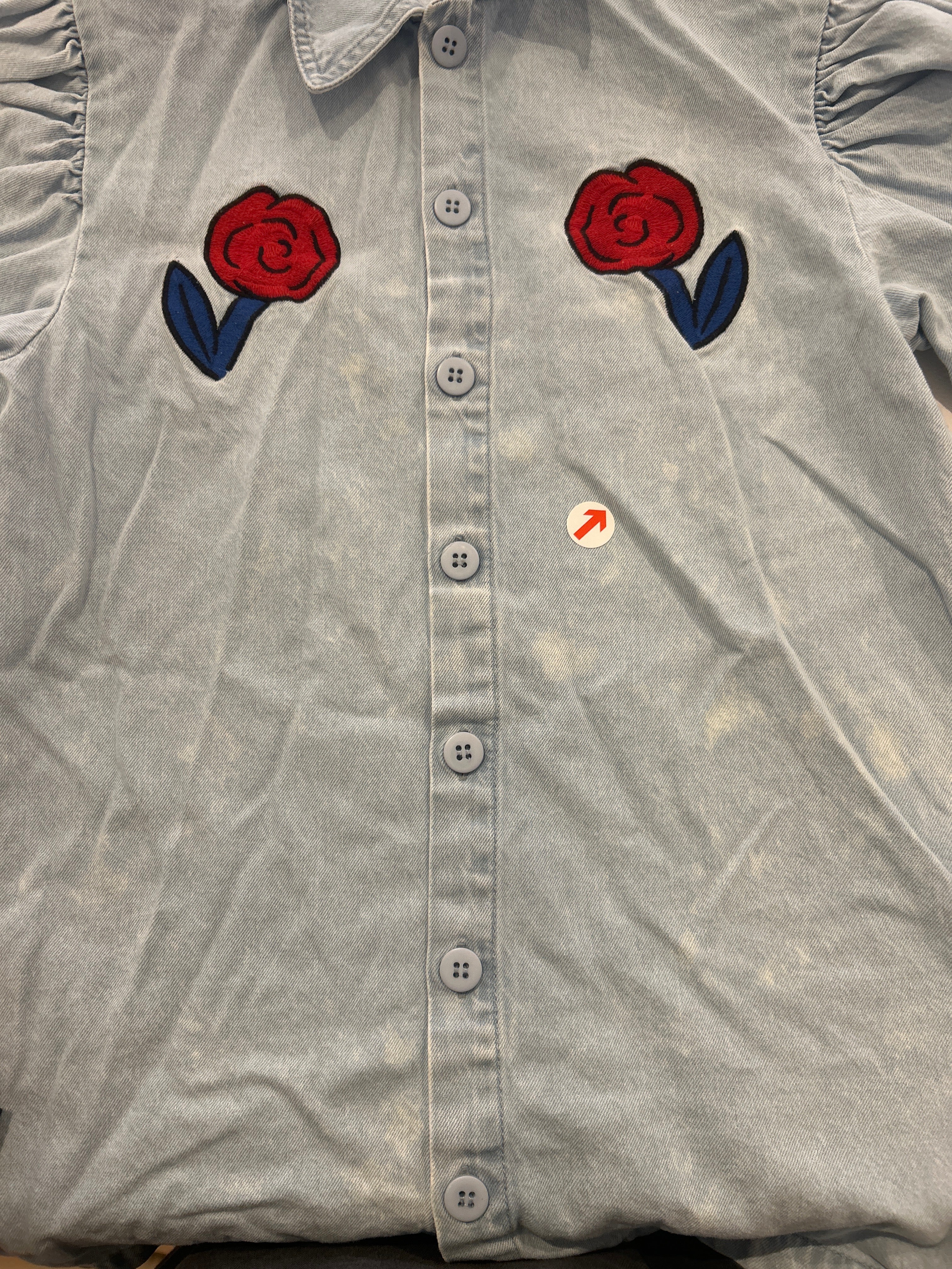 wynken Light denim buttoned dress with roses 6y