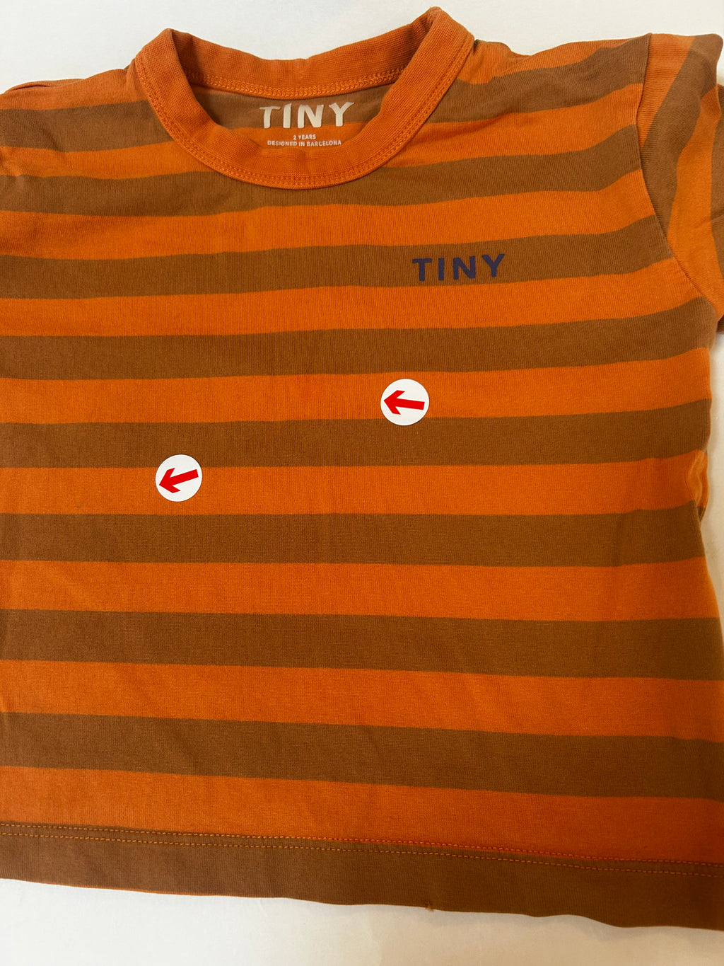 Tiny Cottons Peach and brown long sleeve stripe t-shirt