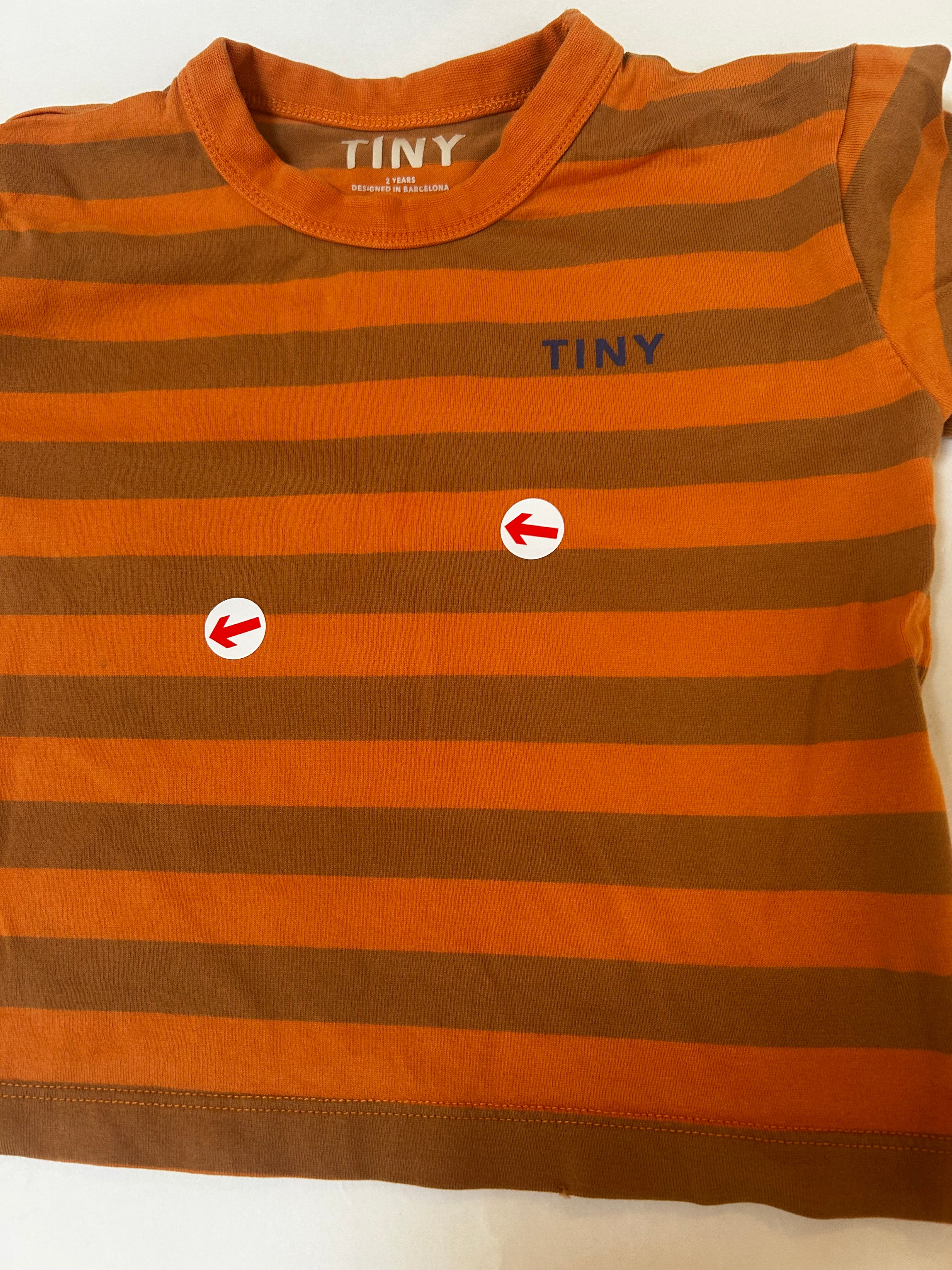 Tiny Cottons Peach and brown long sleeve stripe t-shirt