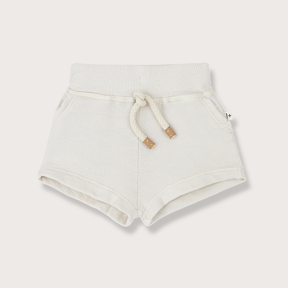 one in the family Cream terry drawcord shorts