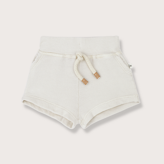 one in the family Cream terry drawcord shorts