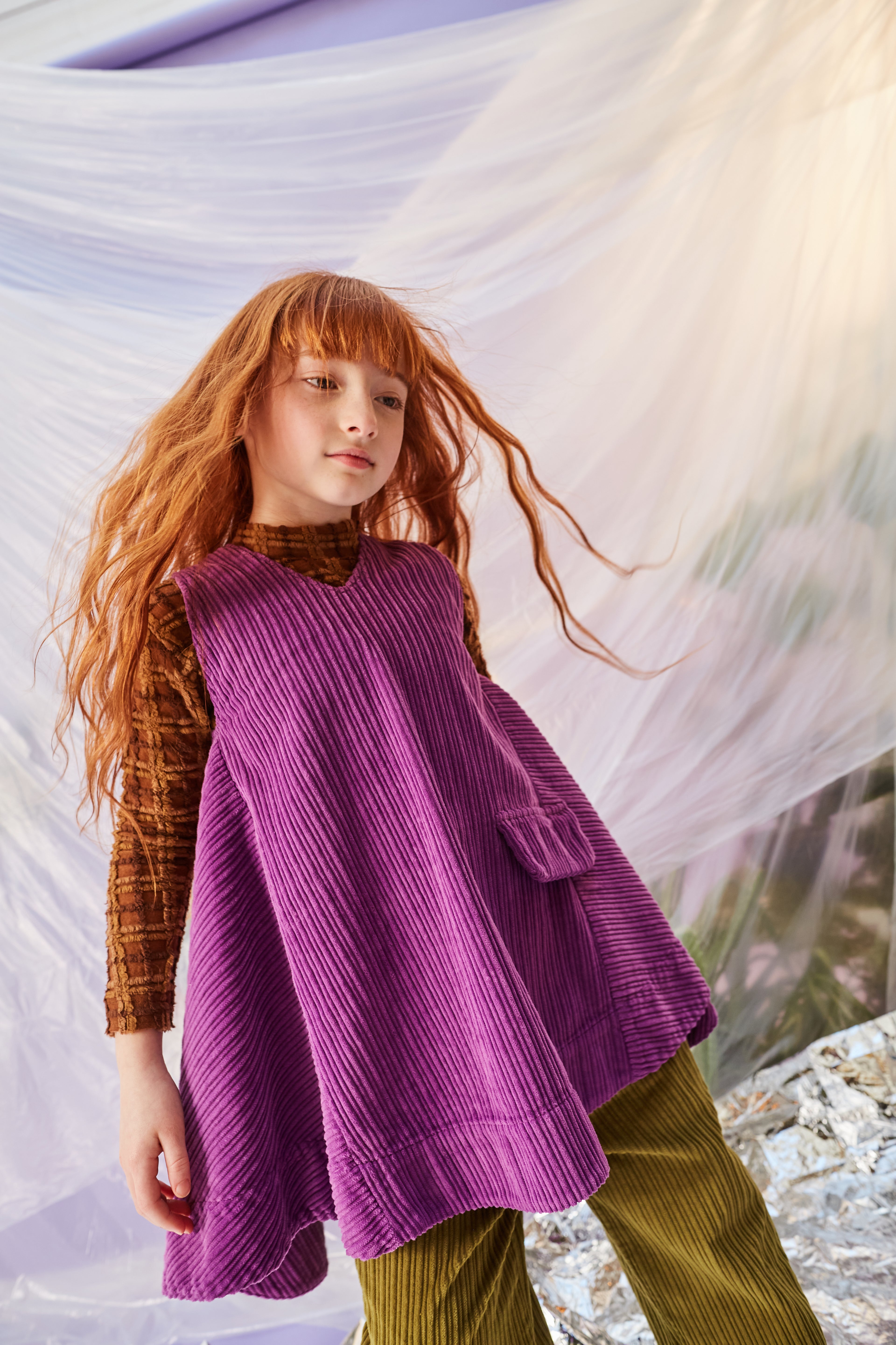 Studio Koter Avery cord purple a-line dress