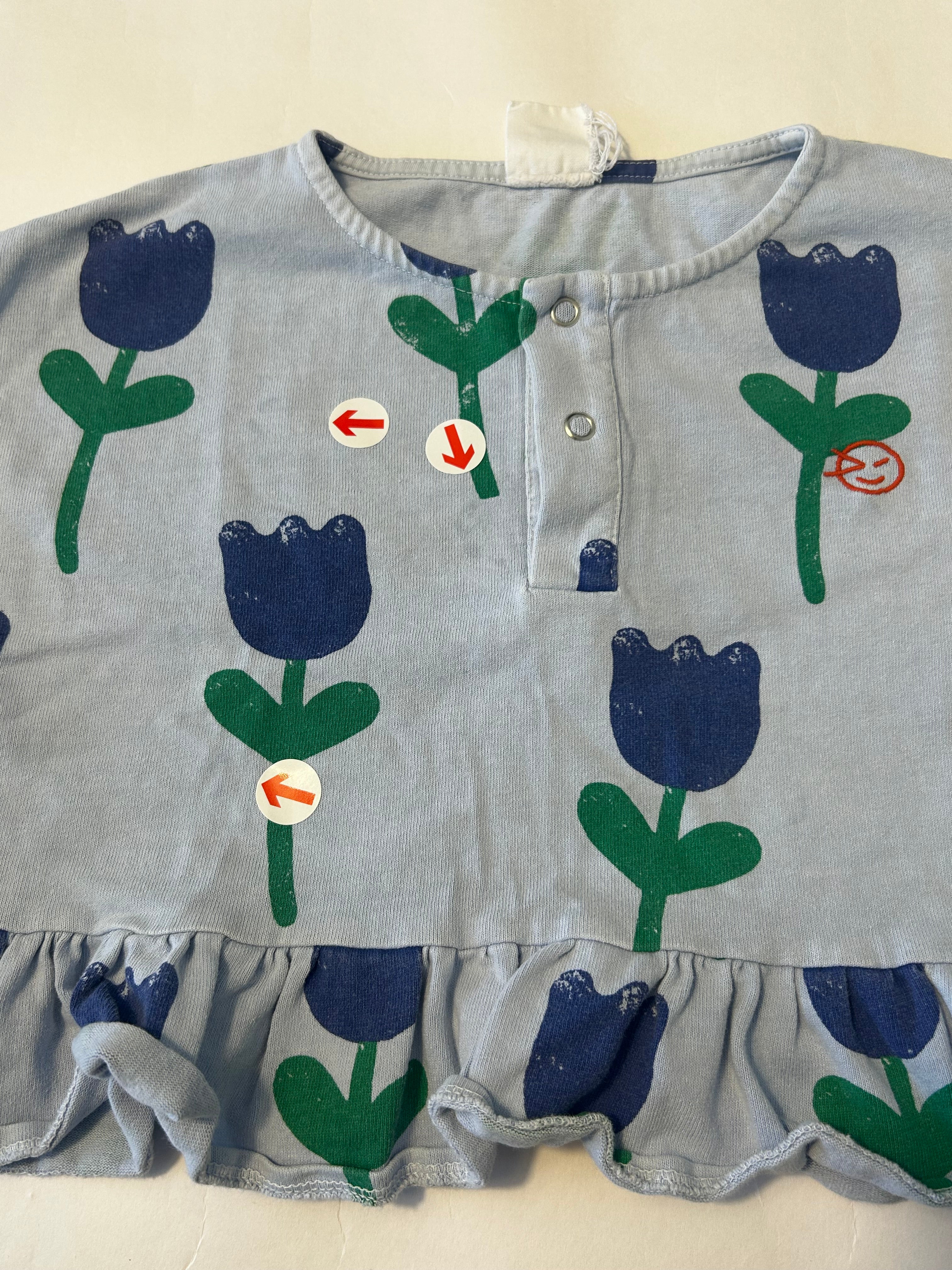 Wynken Bird blue flower print frill top