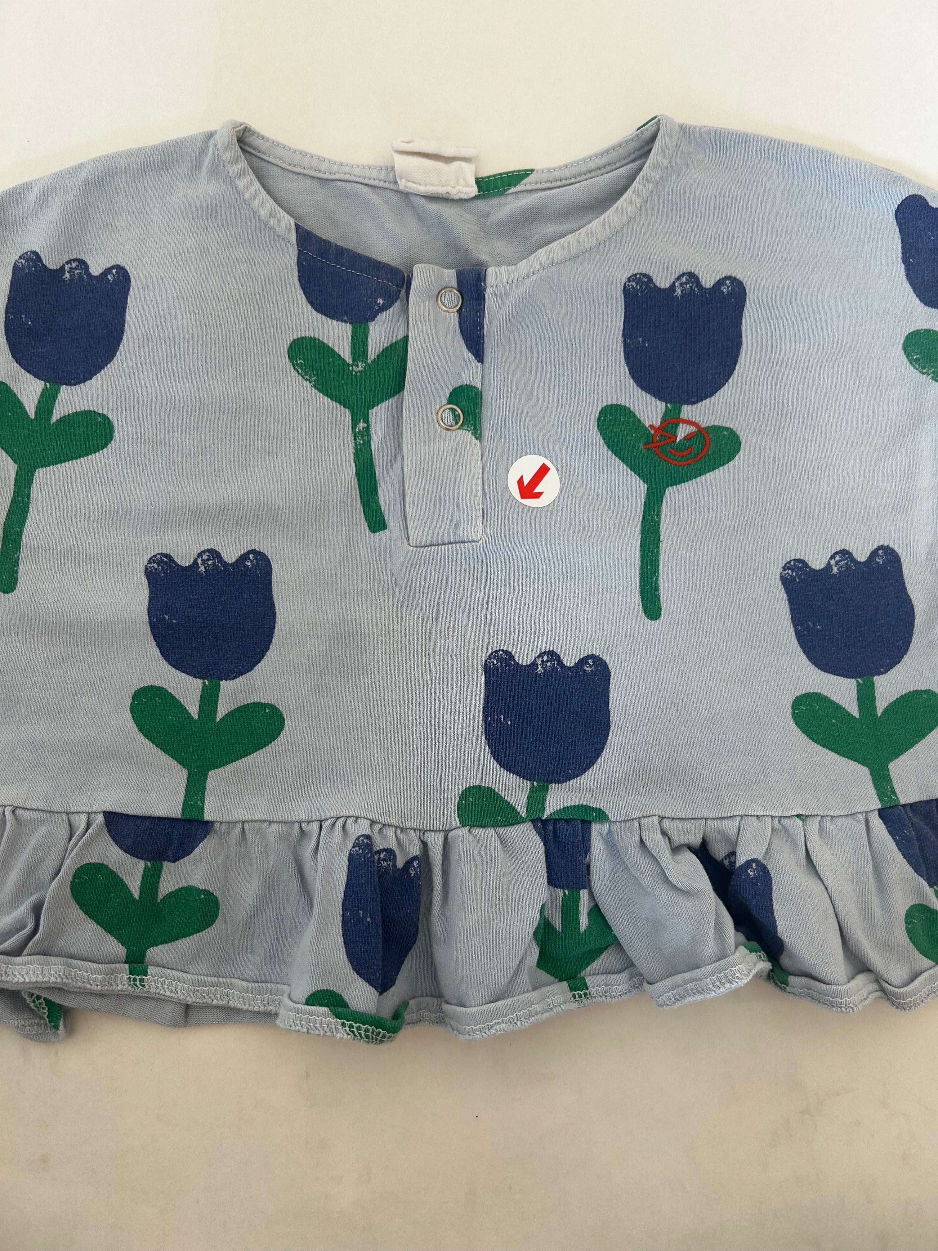 Wynken Bird blue flower print frill top