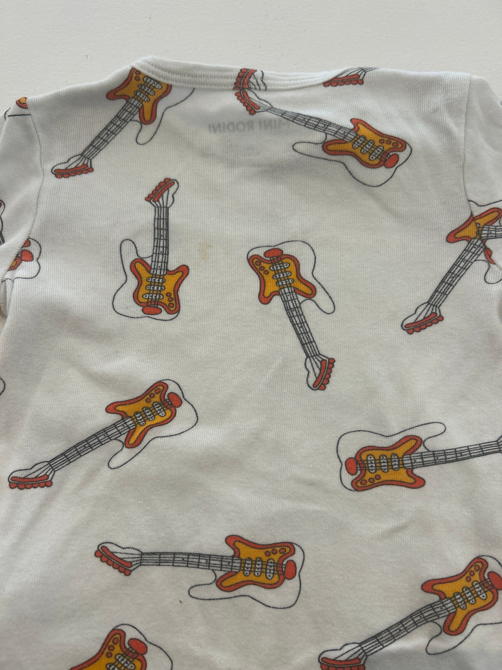 Mini Rodini White Guitar Print Long Sleeve Bodysuit