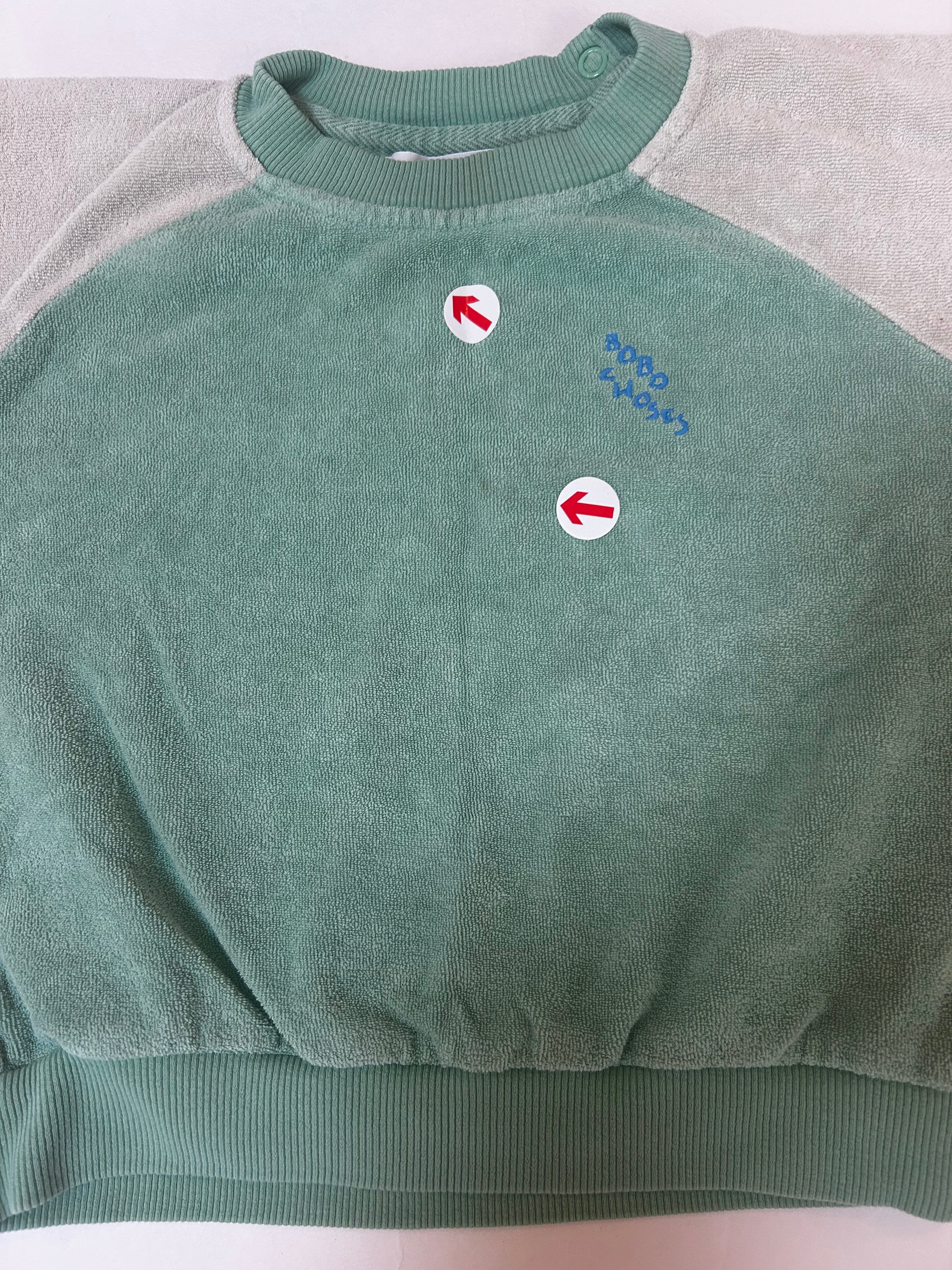 Bobo Choses Green colour block terry cloth jumper