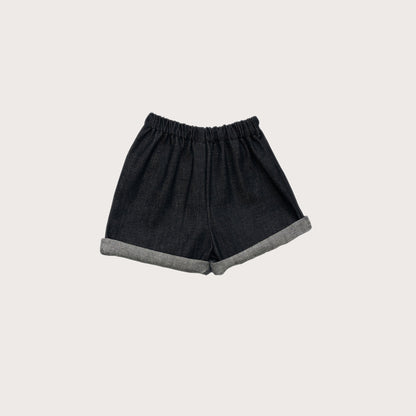 P Denim Charcoal wide denim shorts