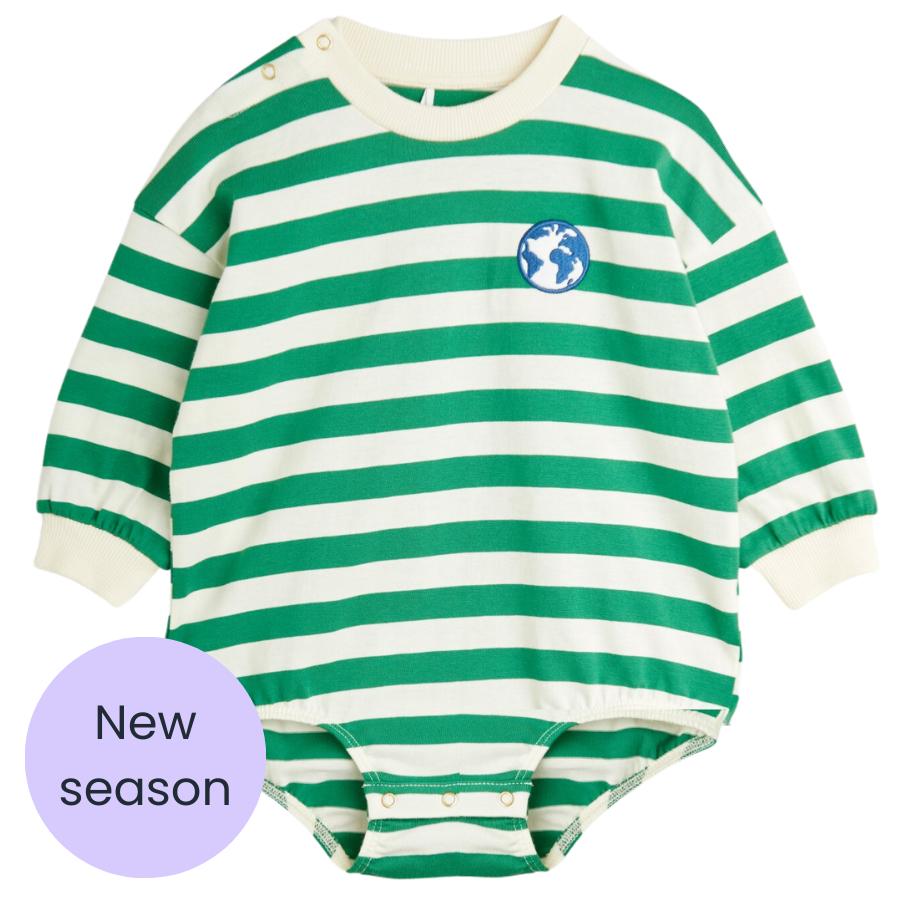 Mini Rodini Green Stripe Long Sleeve Bodysuit