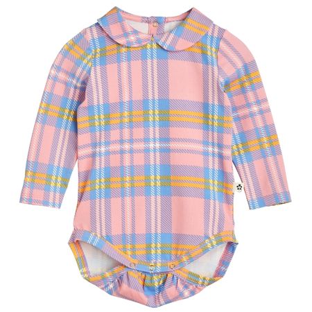 Mini Rodini Pink Check Long Sleeve Bodysuit