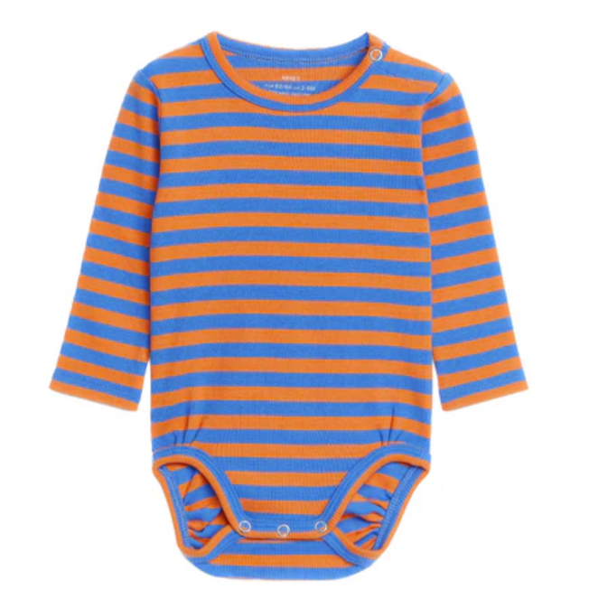 0-2M ARKET Blue & Orange Stripe Long Sleeve Ribbed Bodysuit