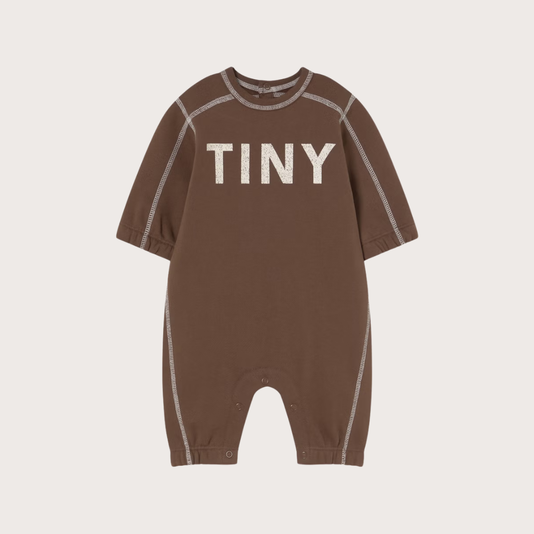 Tiny Cottons Brown contrast stitch romper
