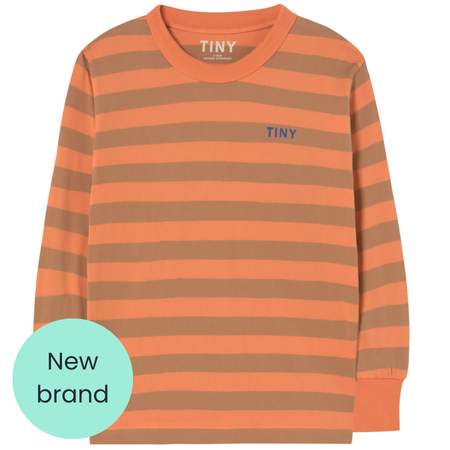 Tiny Cottons Peach and brown long sleeve stripe t-shirt