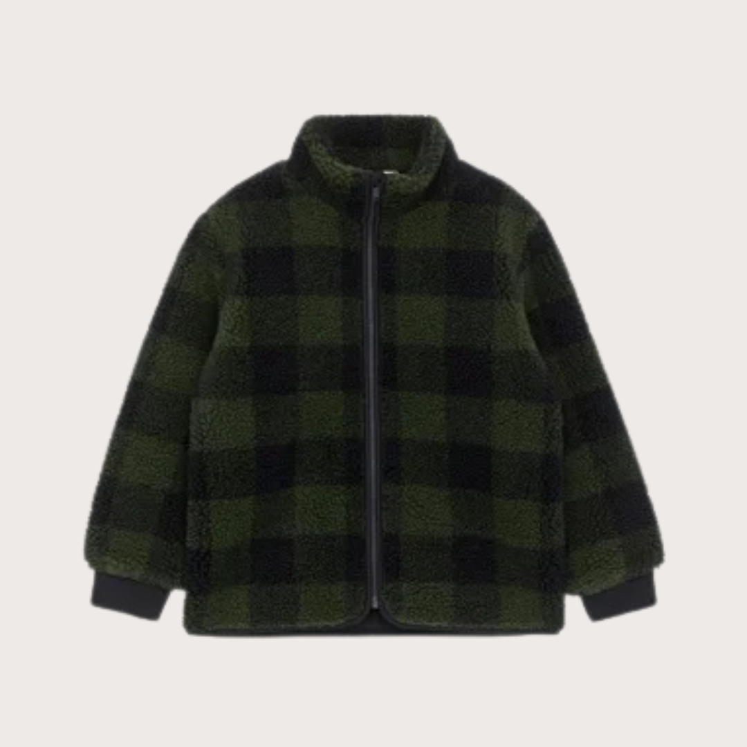 ARKET Khaki Green Check Pile Jacket