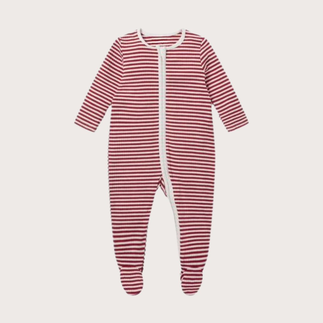 MORI Ruby stripe zip sleepsuit