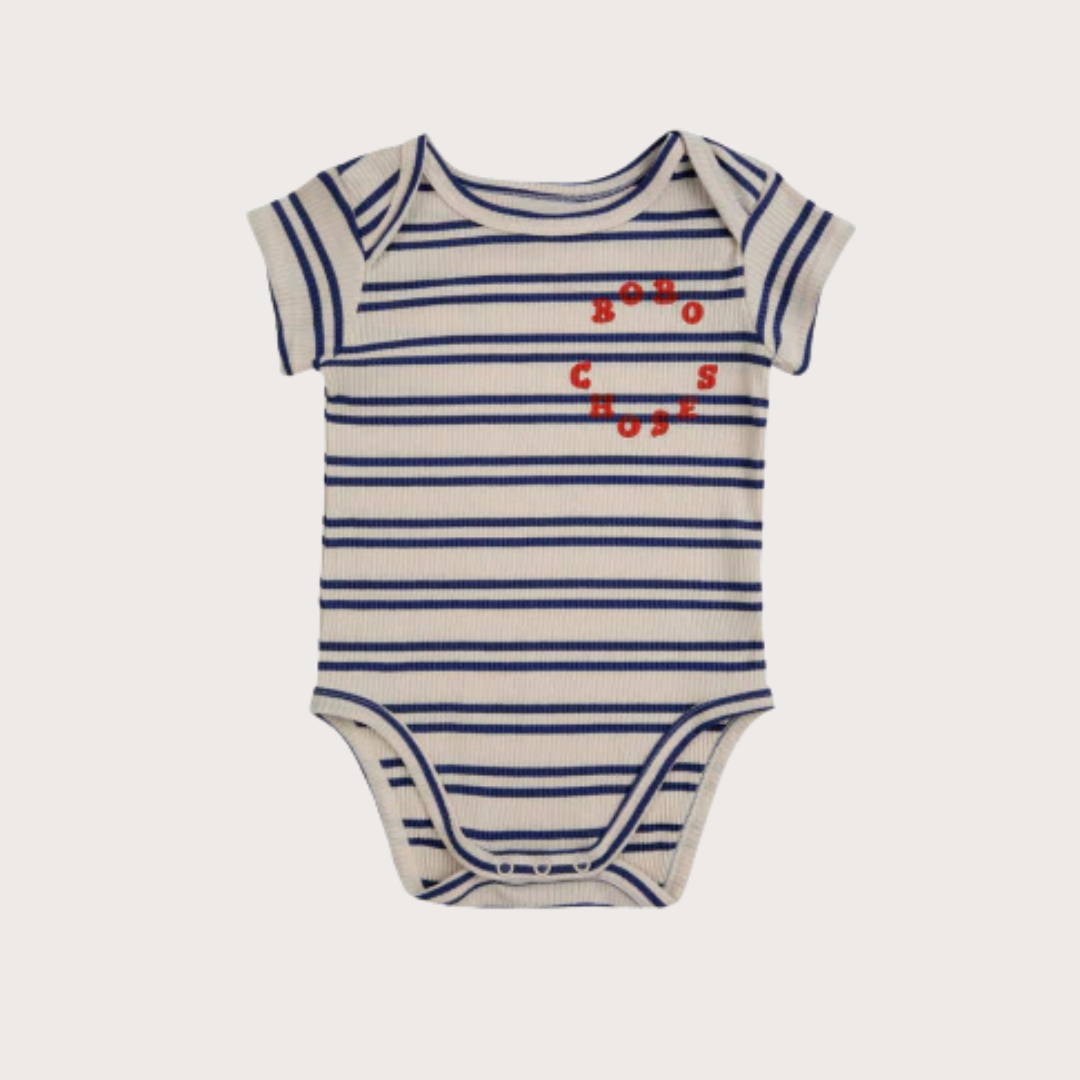 Bobo Choses White and navy stripe ribbed body