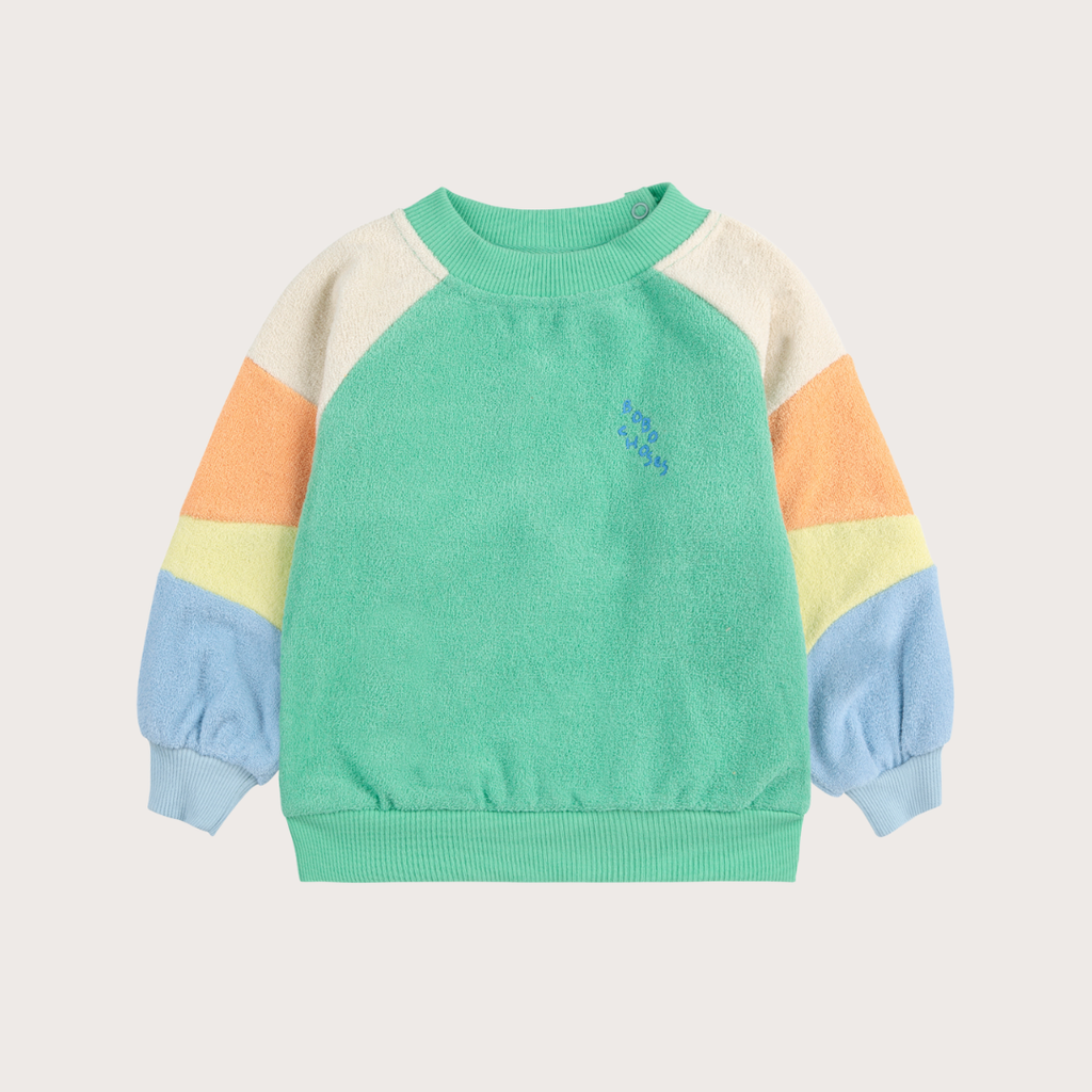 Bobo Choses Green colour block terry cloth jumper