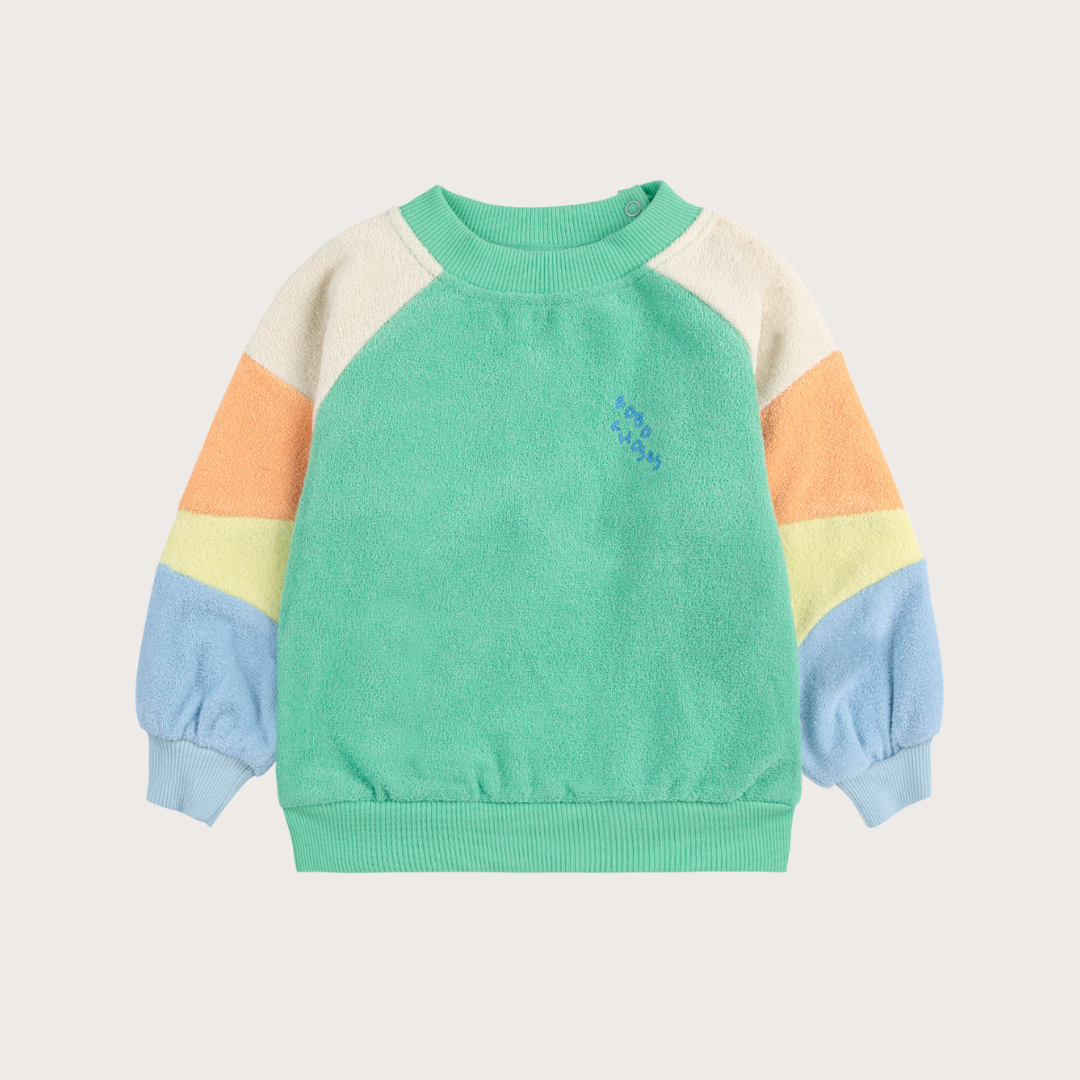 Bobo Choses Green colour block terry cloth jumper