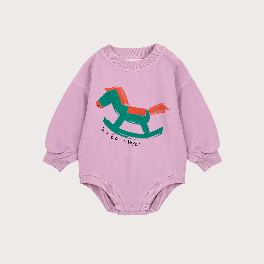 Bobo Choses Lilac rocking horse sweatshirt romper