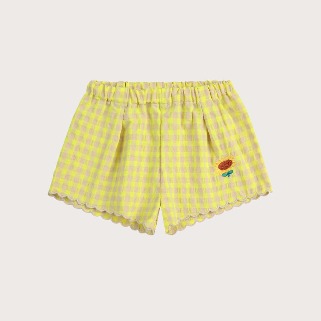 Bobo Choses Yellow vichy ruffle woven shorts