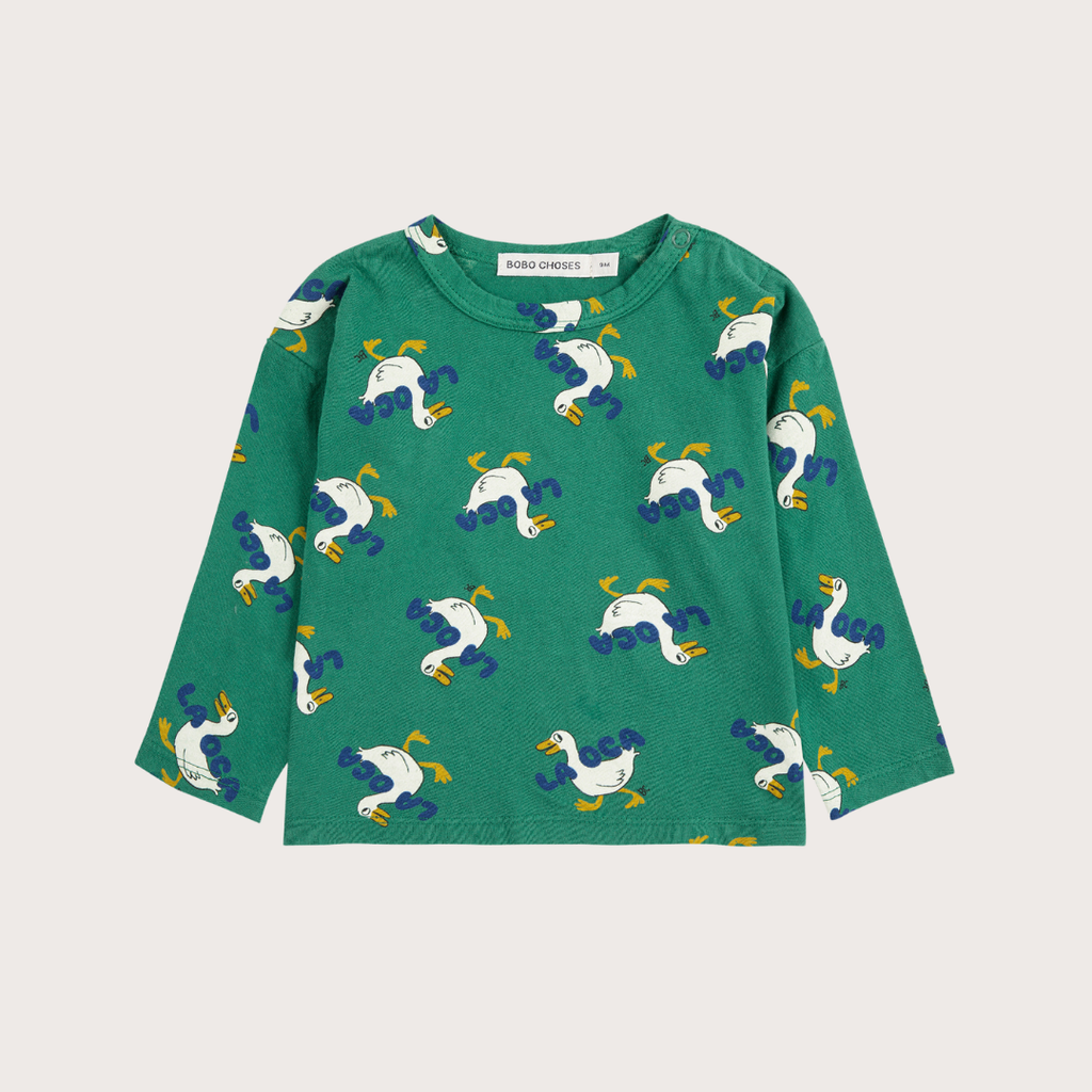 bobo choses Green la oca print long sleeve t-shirt