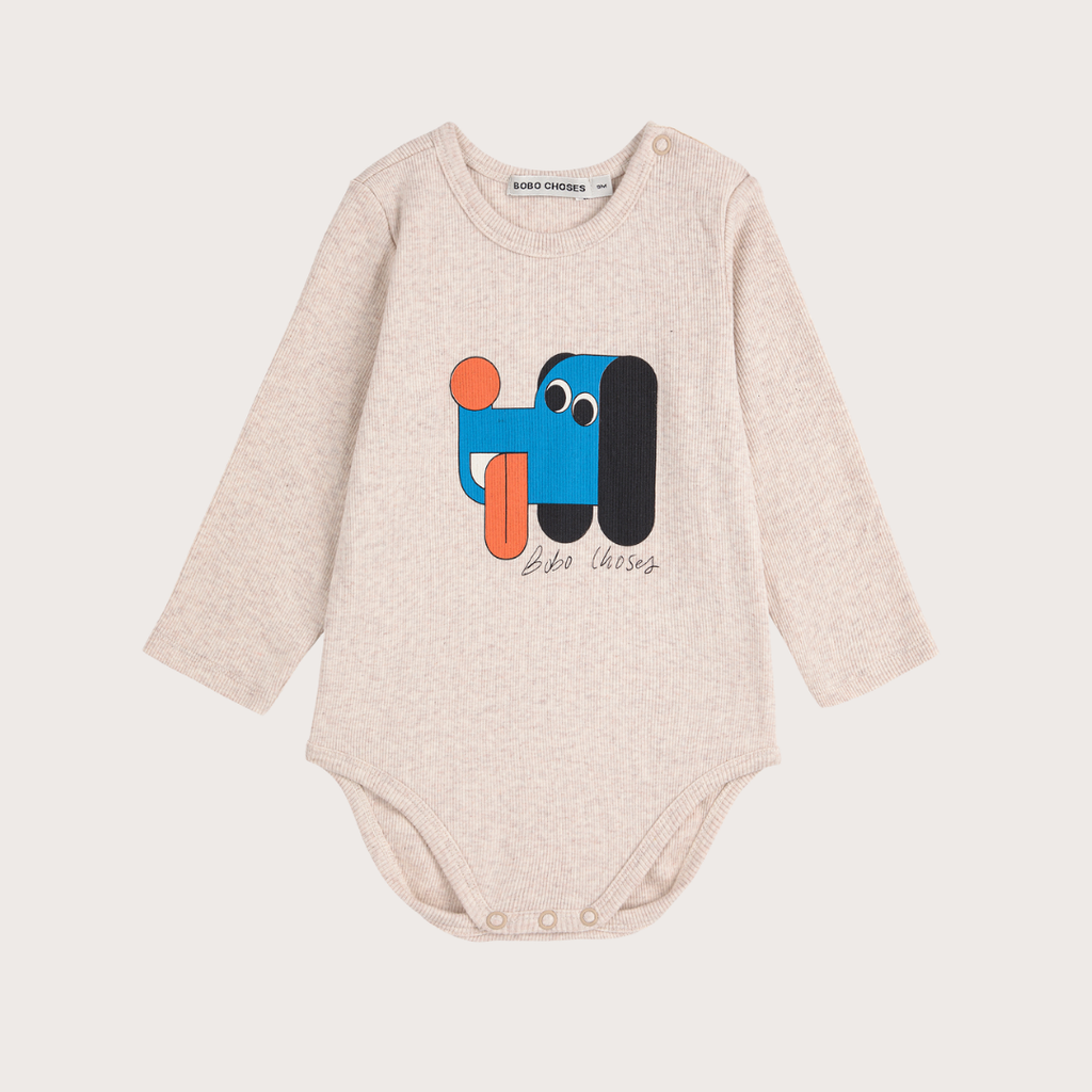 Bobo Choses Beige ribbed doggy mate bodysuit