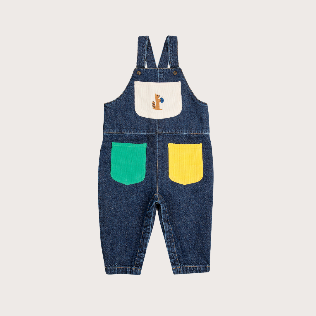 Bobo Choses Denim hungry squirell dungarees