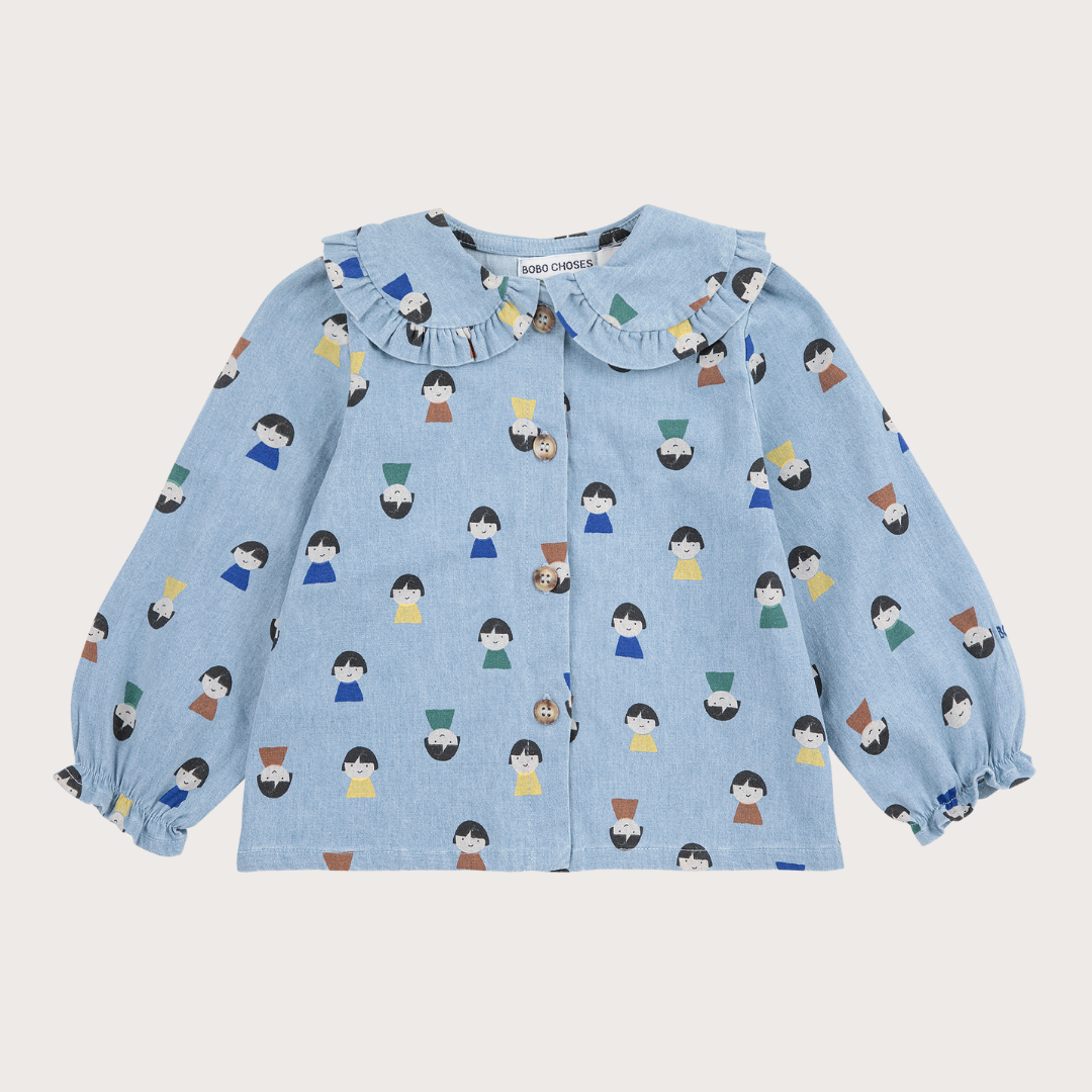 Bobo Choses Light denim game pawn blouse
