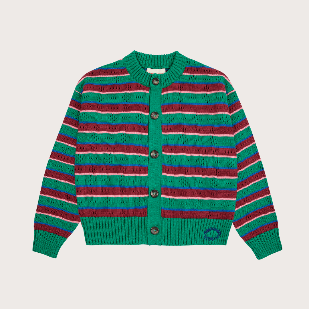 Bobo Choses Green striped buttoned cardigan