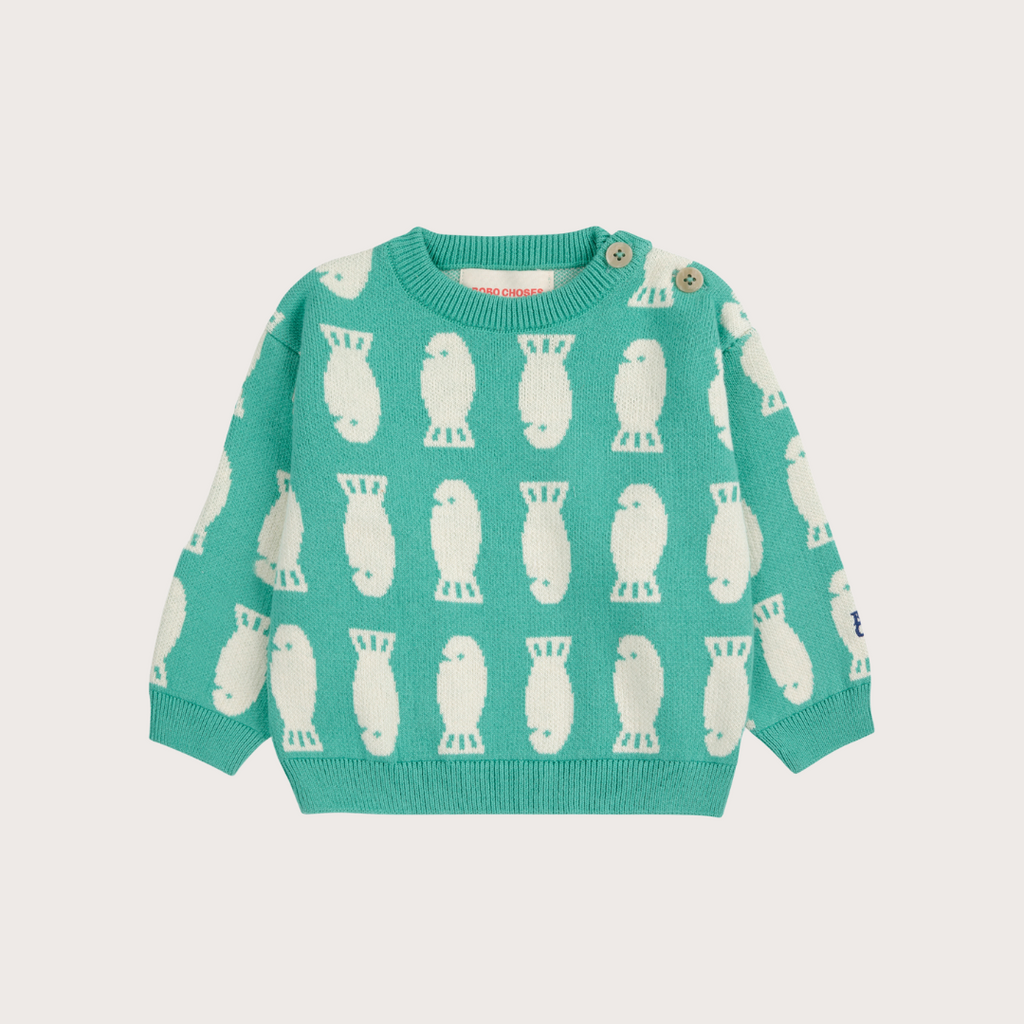 bobo choses Green lucky fish jacquard jumper 12M