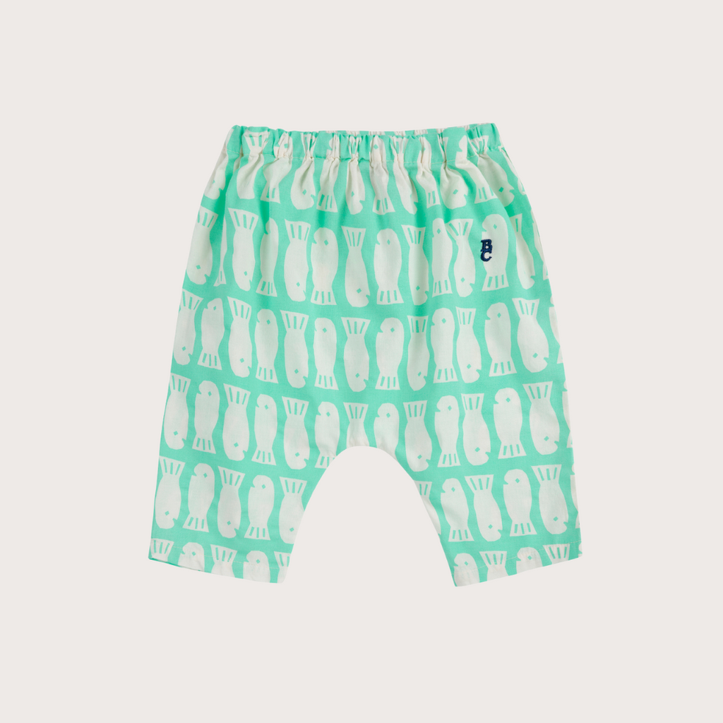 Bobo Choses Green lucky fish woven harem trousers