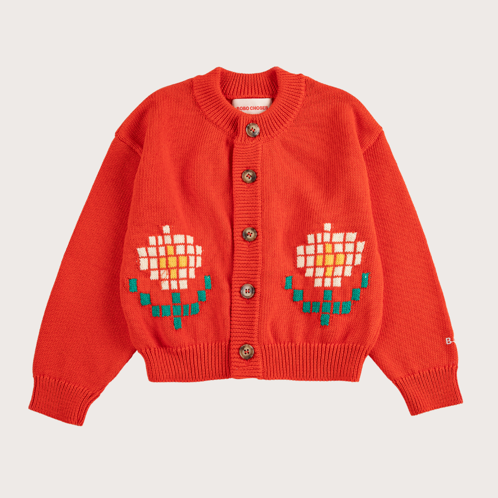 Bobo Choses Red pixel daisy cardigan